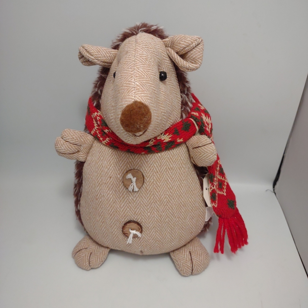 Hanna's Handiworks Wonderland Hedgehog Sitter Plush, Red Scarf 7.5” H